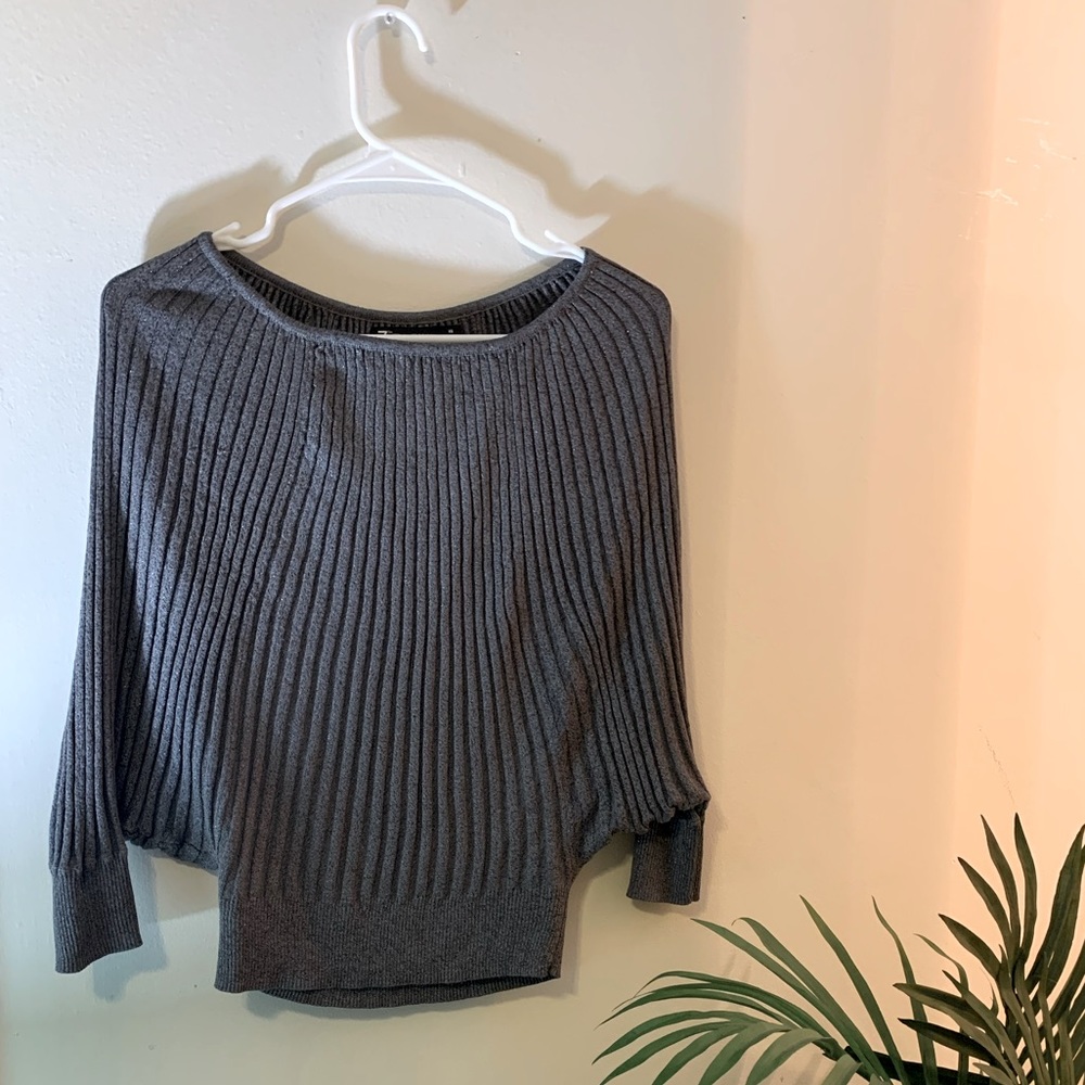 Women’s New York and Company Gray Stretchy Ribbed Winter Sweater with Shimmer XS